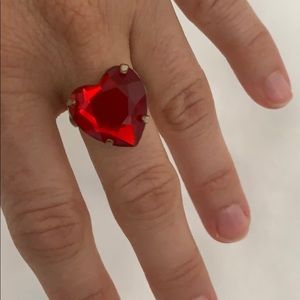 Red heart rhinestone ring